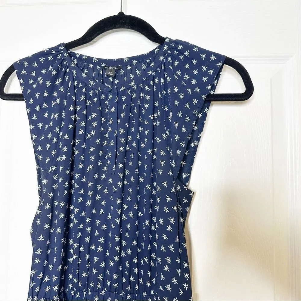 J. CREW Navy Midi Dress Navy White Dragonfly Cap Sleeve Size XS - Picture 4 of 11